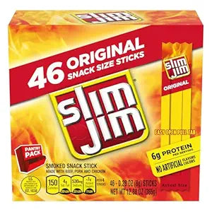 Slim Jim Smoked Meat Sticks, Original Flavor, 6g Protein Per Serving, Snack Size, Camping Snack, 0.28 oz. (46 Count)