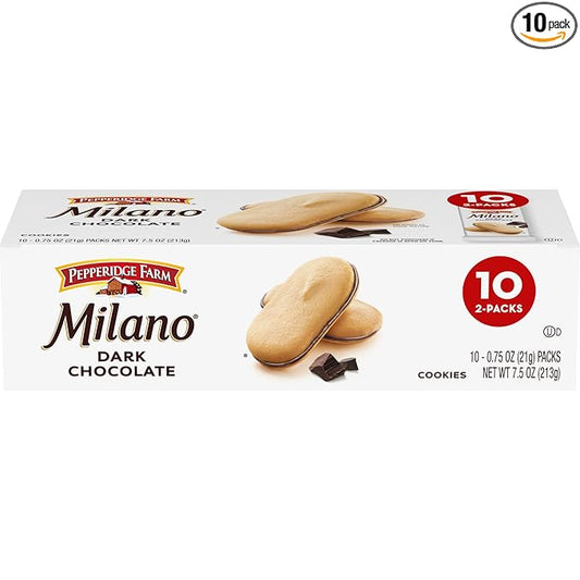 Pepperidge Farm Milano Dark Chocolate Cookies, 10 Packs, 2 Cookies per Pack
