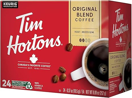 Tim Hortons Original Blend, Medium Roast Coffee, Single-Serve K-Cup Pods Compatible with Keurig Brewers, 24 Count(Pack of 1)(Packaging may vary)
