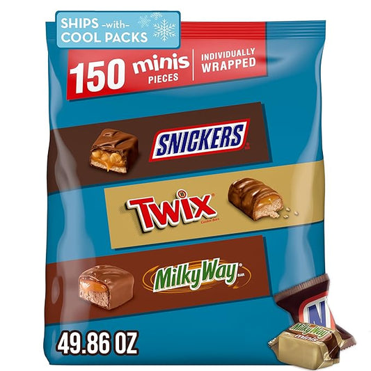 SNICKERS, TWIX, & MILKY WAY Minis Chocolate Candy Bars Variety Pack, 150 Ct Bulk Bag