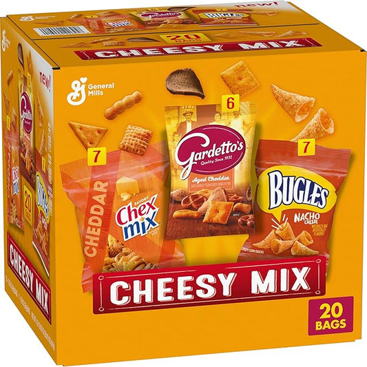 Cheesy Mix Variety Pack Snacks, Chex Mix Cheddar, Bugles Nacho Cheese, Gardetto's Aged Cheddar, 20 Ct, 28.875 oz