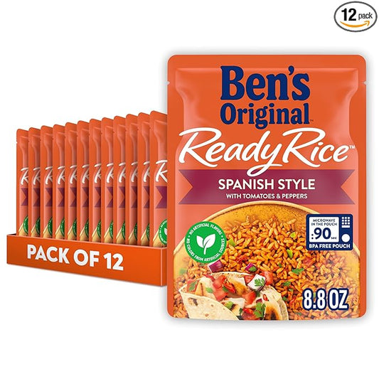 BEN'S ORIGINAL Ready Rice Spanish Style Flavored Rice, Easy Dinner Side, 8.8 OZ Pouch (Pack of 12)