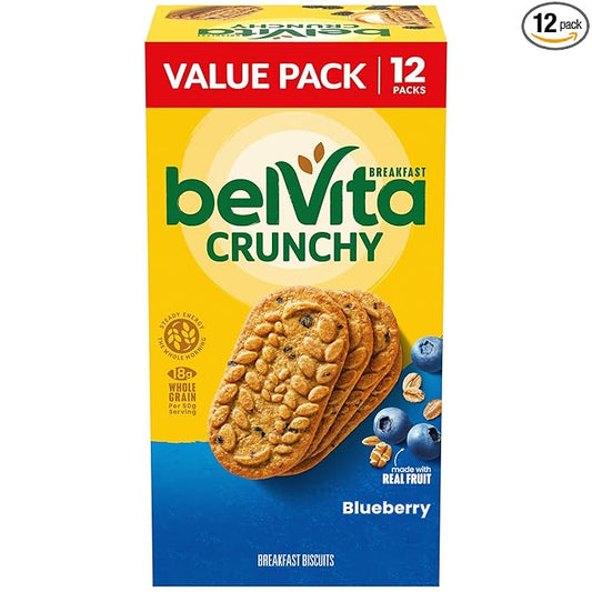 belVita Blueberry Breakfast Biscuits, Value Pack, 12 Packs (4 Biscuits Per Pack)