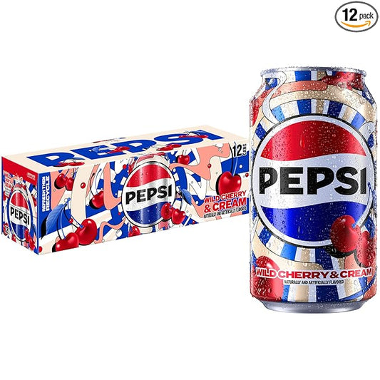 Pepsi Cola Soda Pop, Wild Cherry & Cream, 12 fl oz Cans (12 Pack)