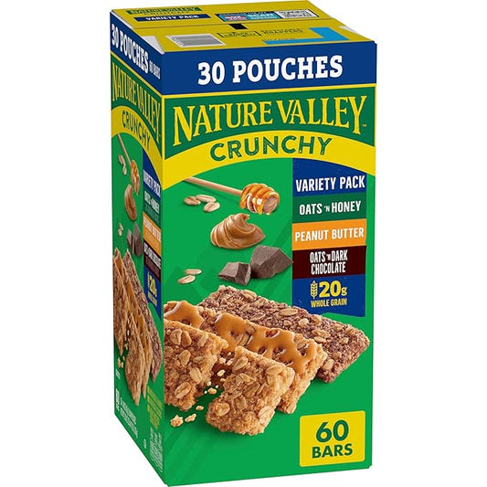 Nature Valley Crunchy Granola Bars, Value Pack, 60 Bars, 44.7 OZ Count (30 Pouches)